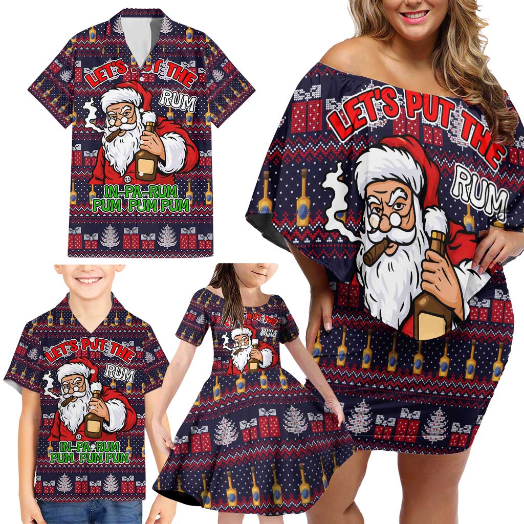 Lets Put The Rum Pum Pum Pum Christmas Family Matching Off Shoulder Short Dress and Hawaiian Shirt Xmas Holiday Patterns - Wonder Print Shop