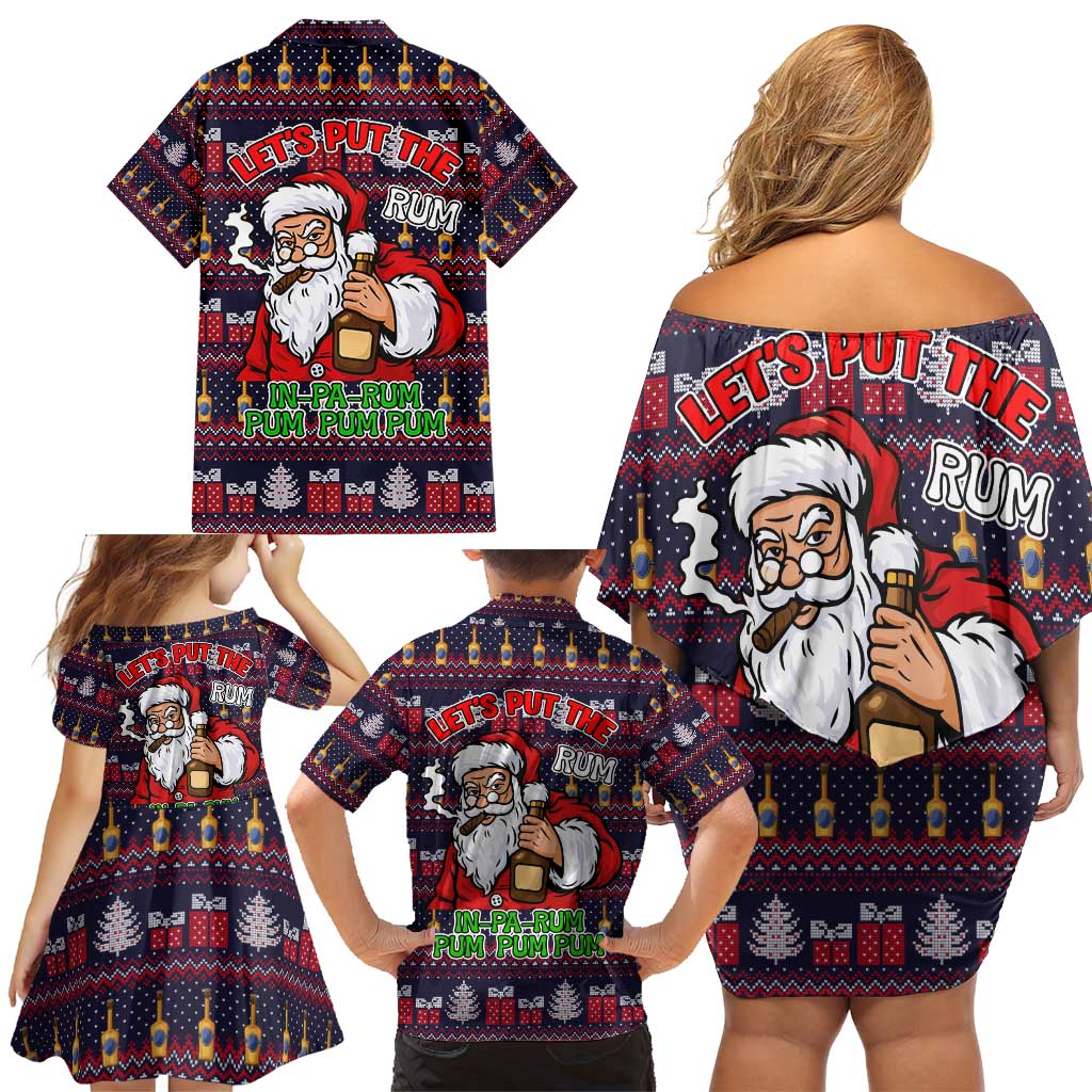 Lets Put The Rum Pum Pum Pum Christmas Family Matching Off Shoulder Short Dress and Hawaiian Shirt Xmas Holiday Patterns - Wonder Print Shop