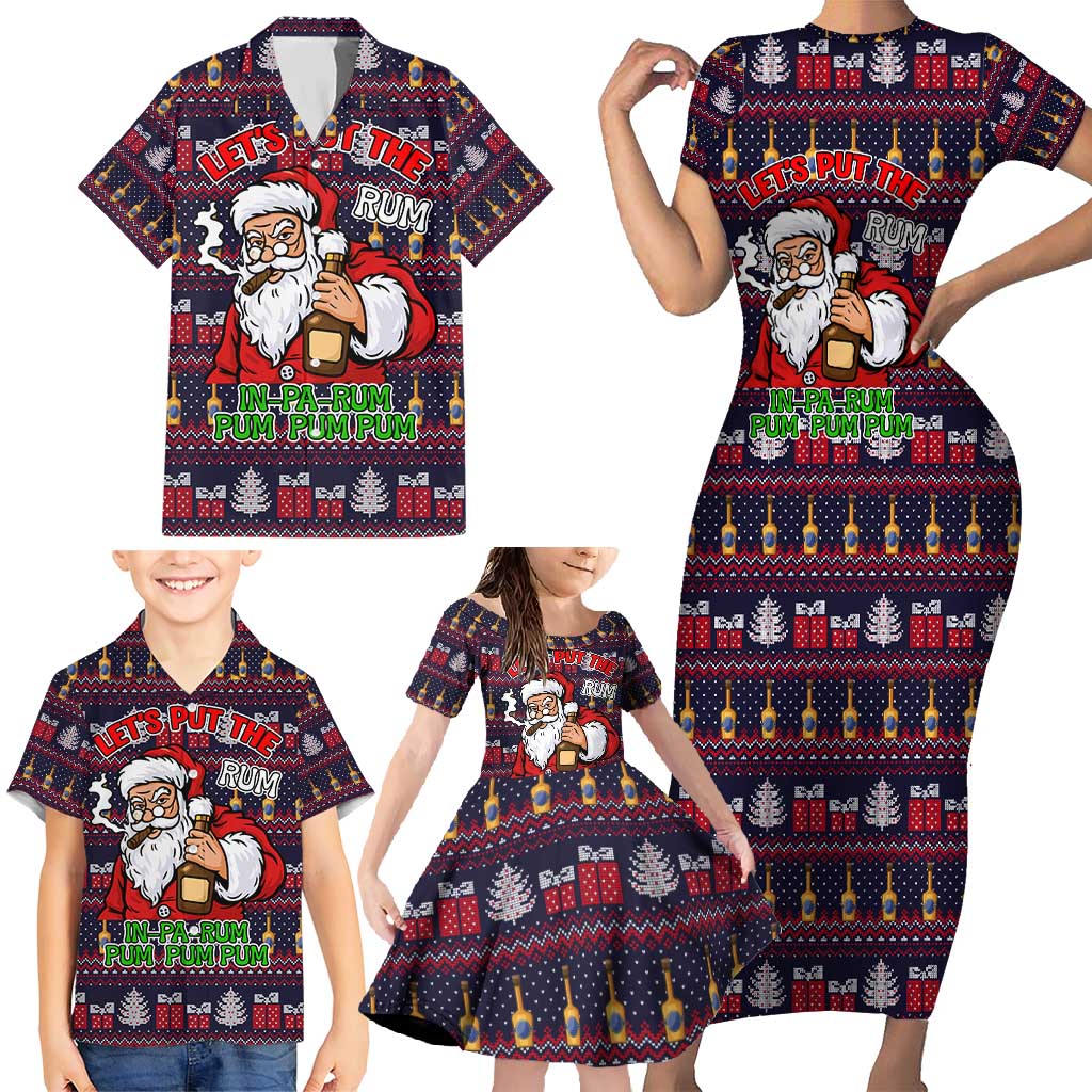 Lets Put The Rum Pum Pum Pum Christmas Family Matching Short Sleeve Bodycon Dress and Hawaiian Shirt Xmas Holiday Patterns - Wonder Print Shop