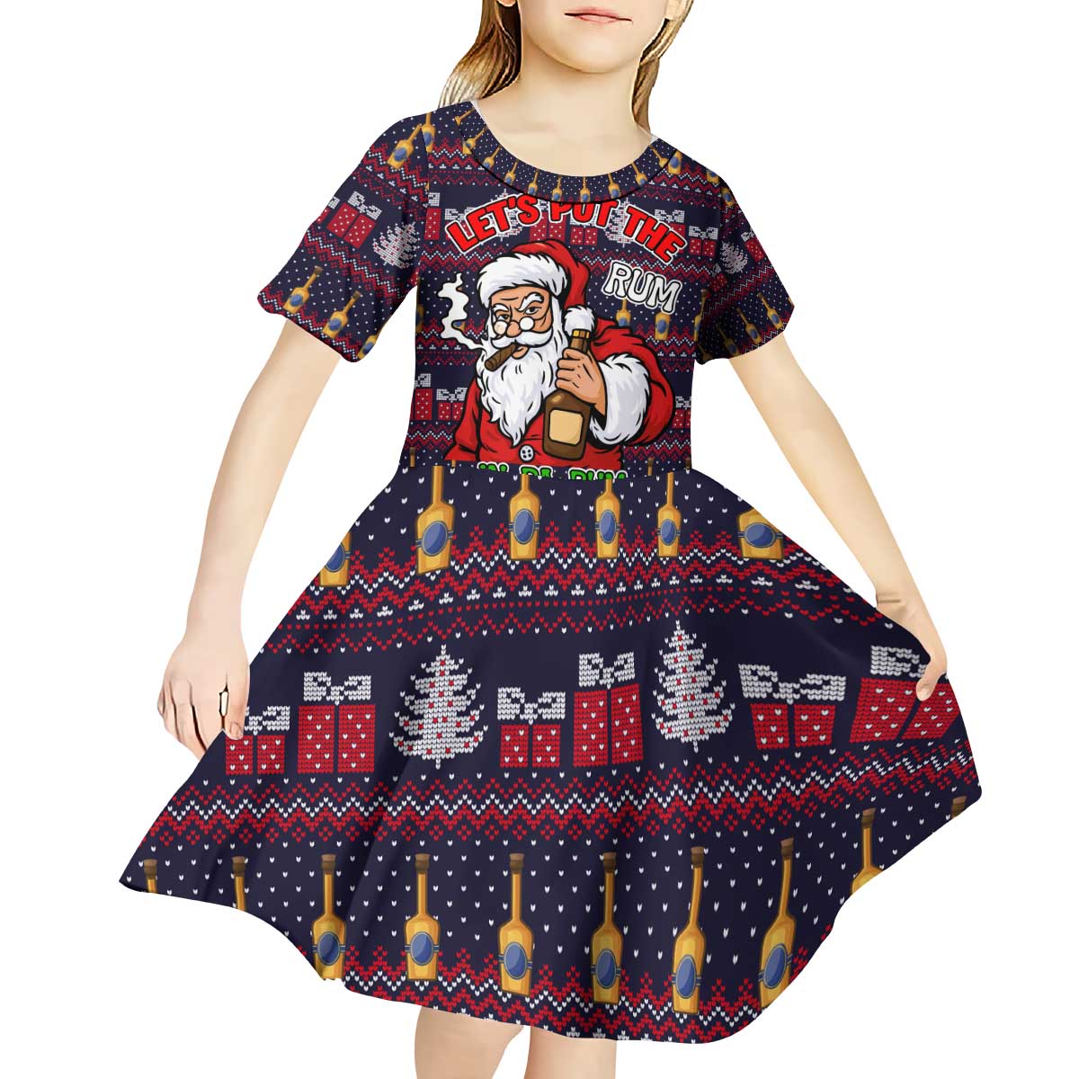 Lets Put The Rum Pum Pum Pum Christmas Kid Short Sleeve Dress Xmas Holiday Patterns - Wonder Print Shop