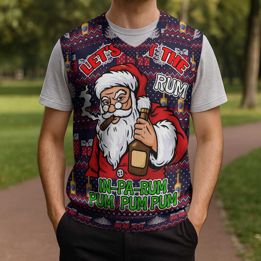 Lets Put The Rum Pum Pum Pum Christmas Knitted V-Neck Vest Xmas Holiday Patterns - Wonder Print Shop