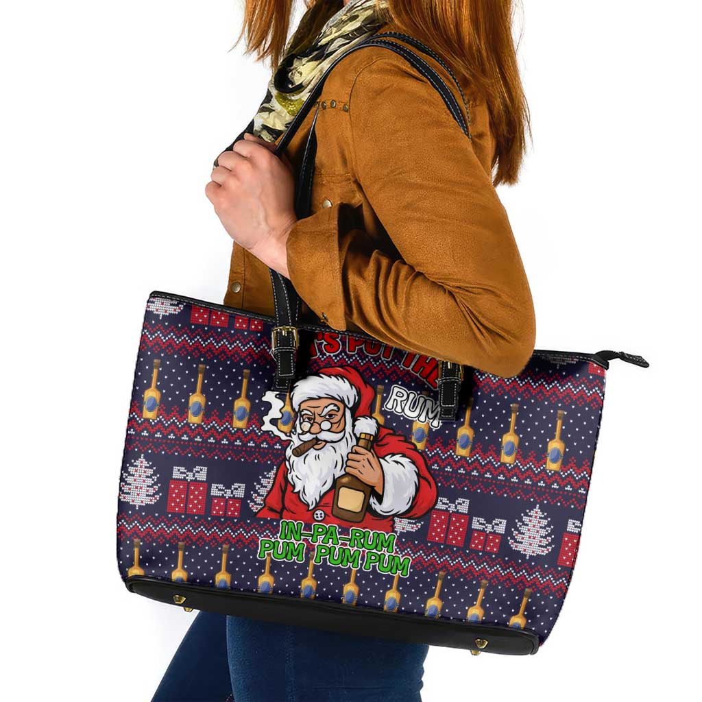 Lets Put The Rum Pum Pum Pum Christmas Leather Tote Bag Xmas Holiday Patterns - Wonder Print Shop