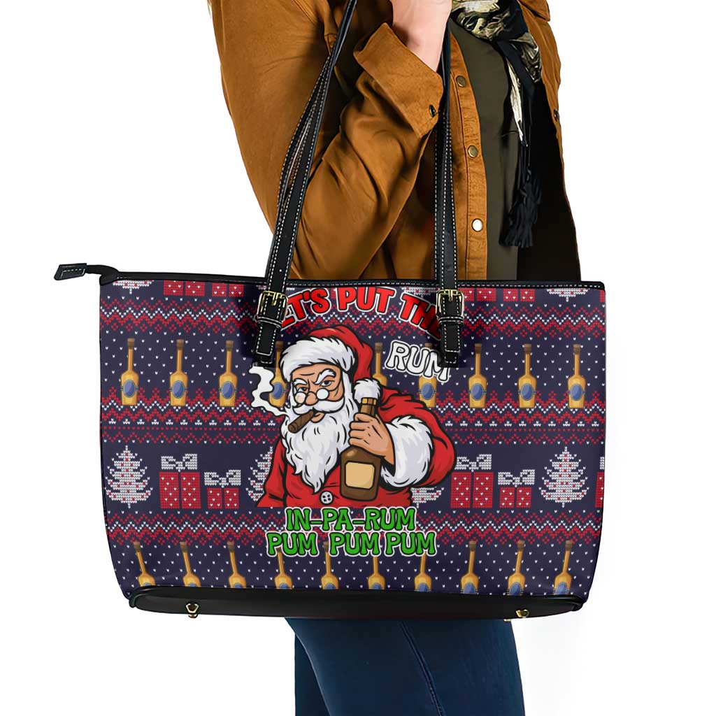 Lets Put The Rum Pum Pum Pum Christmas Leather Tote Bag Xmas Holiday Patterns - Wonder Print Shop