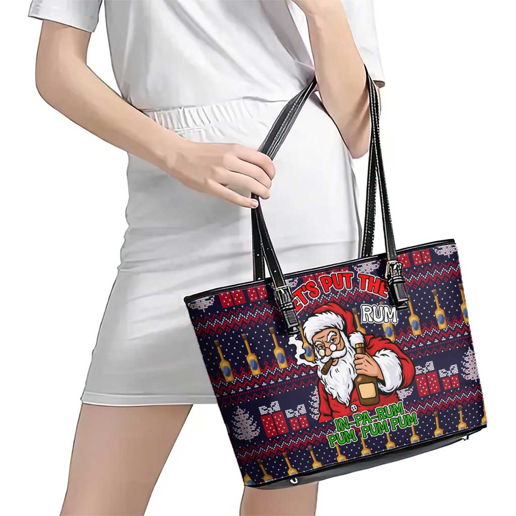 Lets Put The Rum Pum Pum Pum Christmas Leather Tote Bag Xmas Holiday Patterns - Wonder Print Shop
