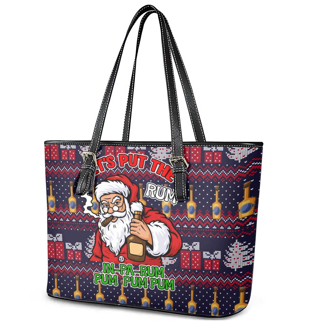 Lets Put The Rum Pum Pum Pum Christmas Leather Tote Bag Xmas Holiday Patterns - Wonder Print Shop