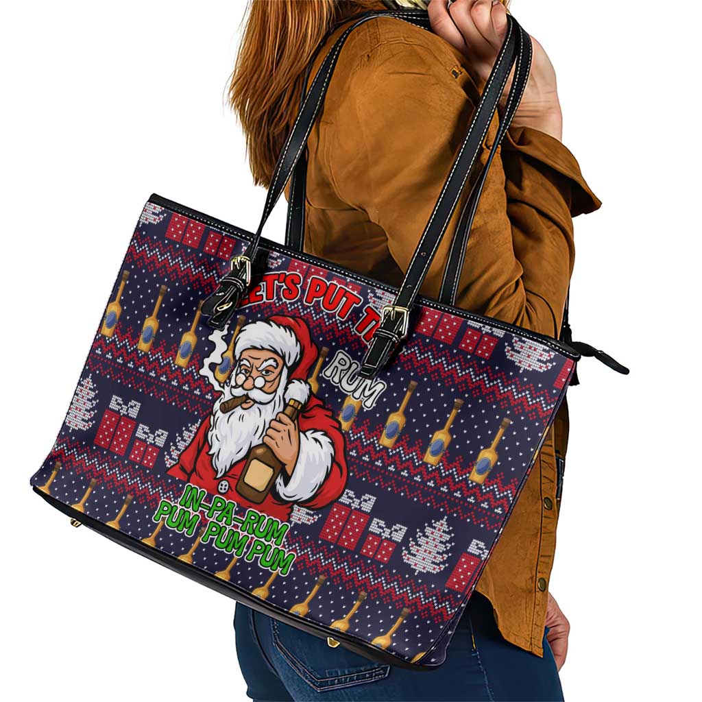 Lets Put The Rum Pum Pum Pum Christmas Leather Tote Bag Xmas Holiday Patterns - Wonder Print Shop