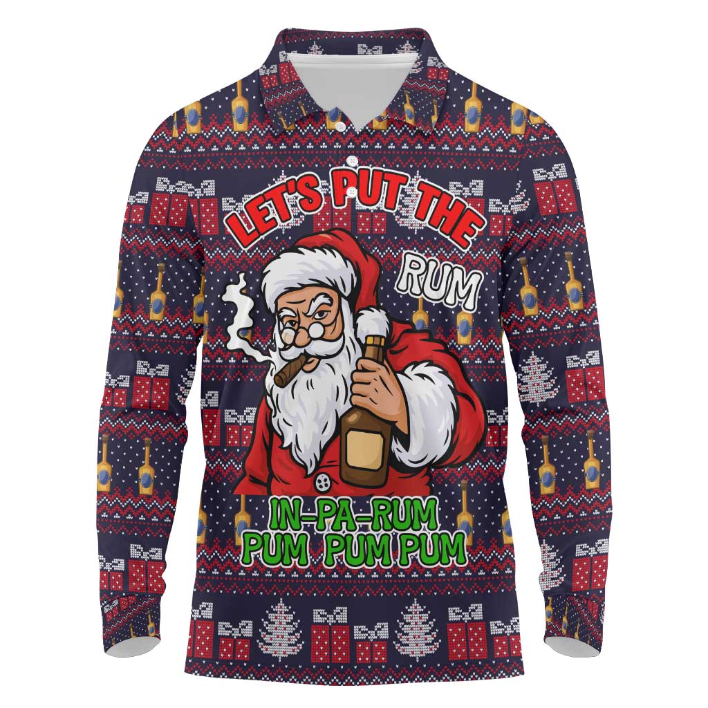 Lets Put The Rum Pum Pum Pum Christmas Long Sleeve Polo Shirt Xmas Holiday Patterns - Wonder Print Shop
