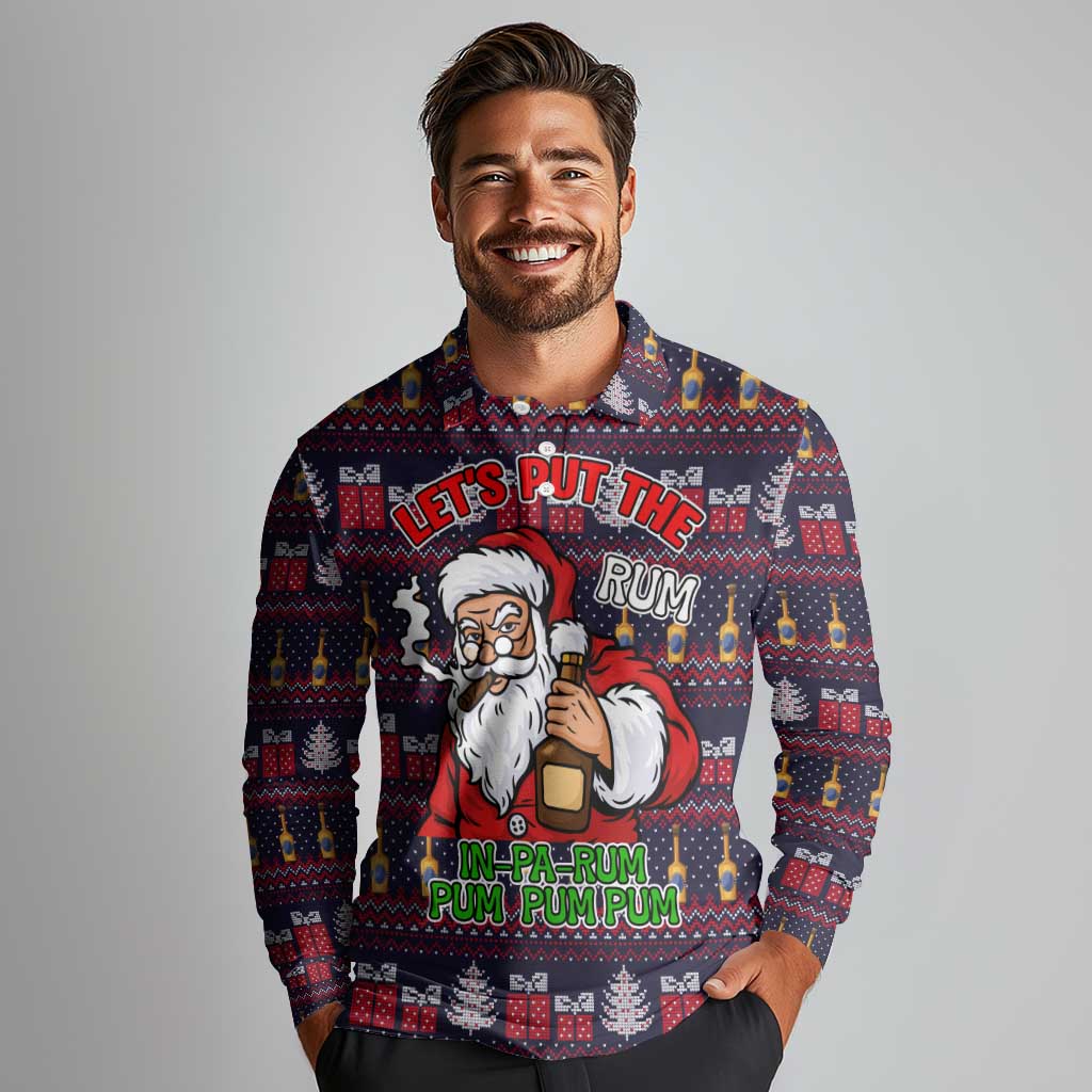 Lets Put The Rum Pum Pum Pum Christmas Long Sleeve Polo Shirt Xmas Holiday Patterns - Wonder Print Shop