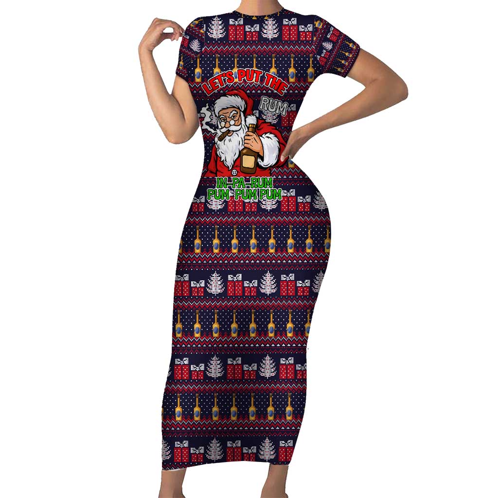 Lets Put The Rum Pum Pum Pum Christmas Short Sleeve Bodycon Dress Xmas Holiday Patterns - Wonder Print Shop
