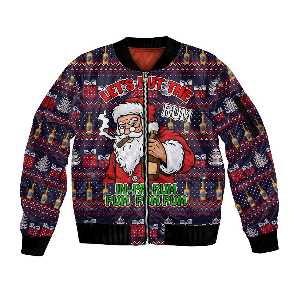 Lets Put The Rum Pum Pum Pum Christmas Sleeve Zip Bomber Jacket Xmas Holiday Patterns - Wonder Print Shop