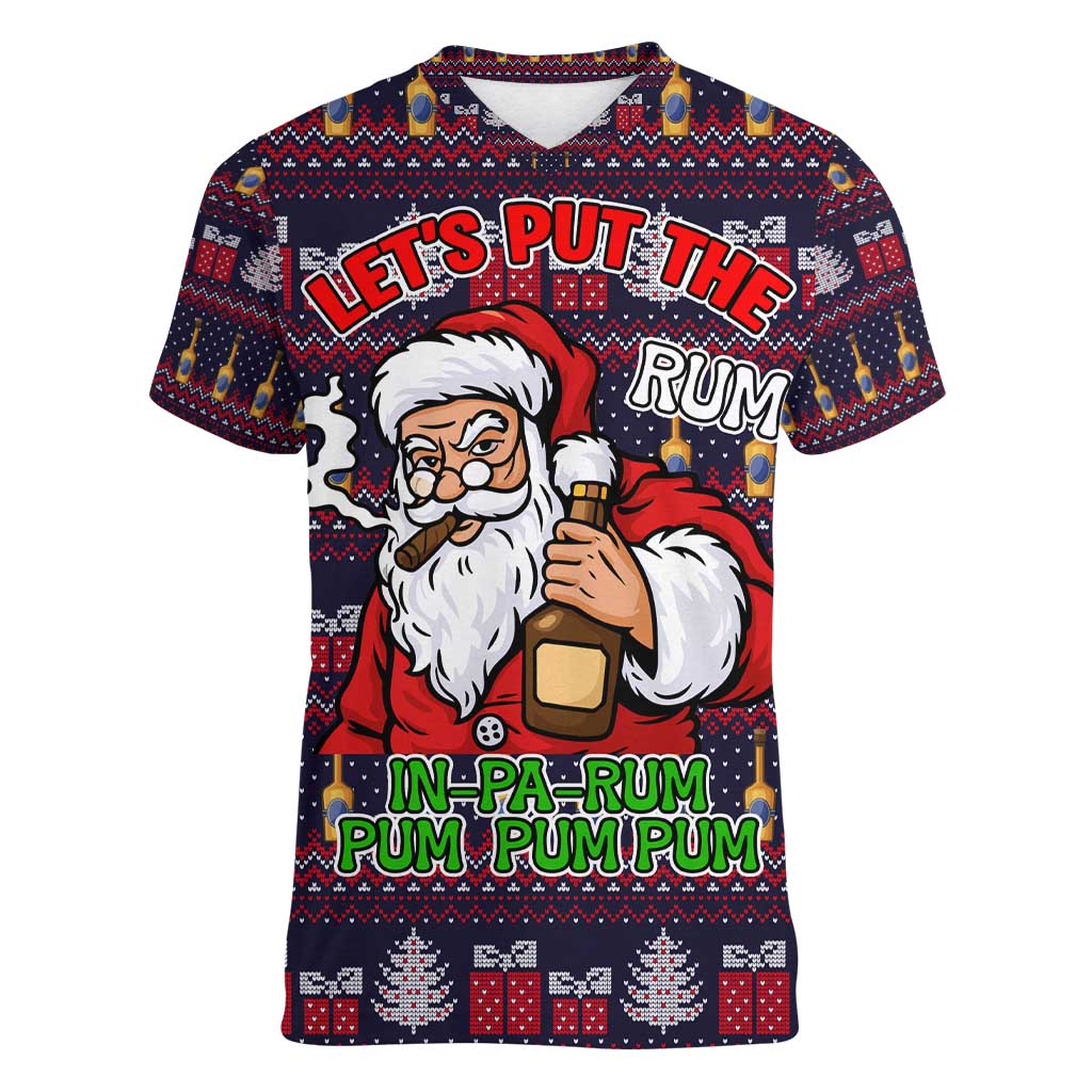 Lets Put The Rum Pum Pum Pum Christmas Women V-Neck T-Shirt Xmas Holiday Patterns - Wonder Print Shop