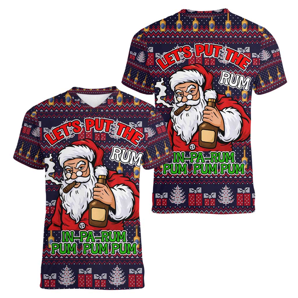 Lets Put The Rum Pum Pum Pum Christmas Women V-Neck T-Shirt Xmas Holiday Patterns - Wonder Print Shop