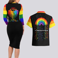 LGBT Dont Be Afraid Christmas Couples Matching Long Sleeve Bodycon Dress and Hawaiian Shirt Xmas Holiday Patterns - Wonder Print Shop