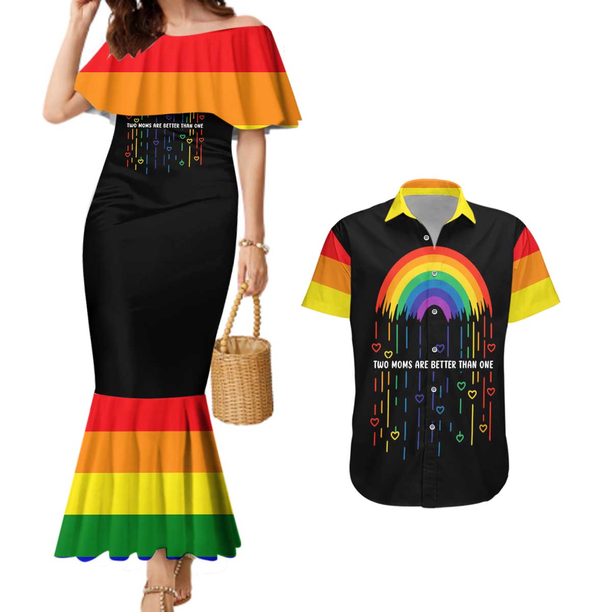 LGBT Dont Be Afraid Christmas Couples Matching Mermaid Dress and Hawaiian Shirt Xmas Holiday Patterns - Wonder Print Shop