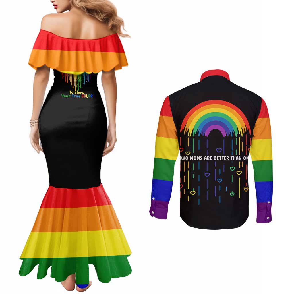 LGBT Dont Be Afraid Christmas Couples Matching Mermaid Dress and Long Sleeve Button Shirt Xmas Holiday Patterns - Wonder Print Shop