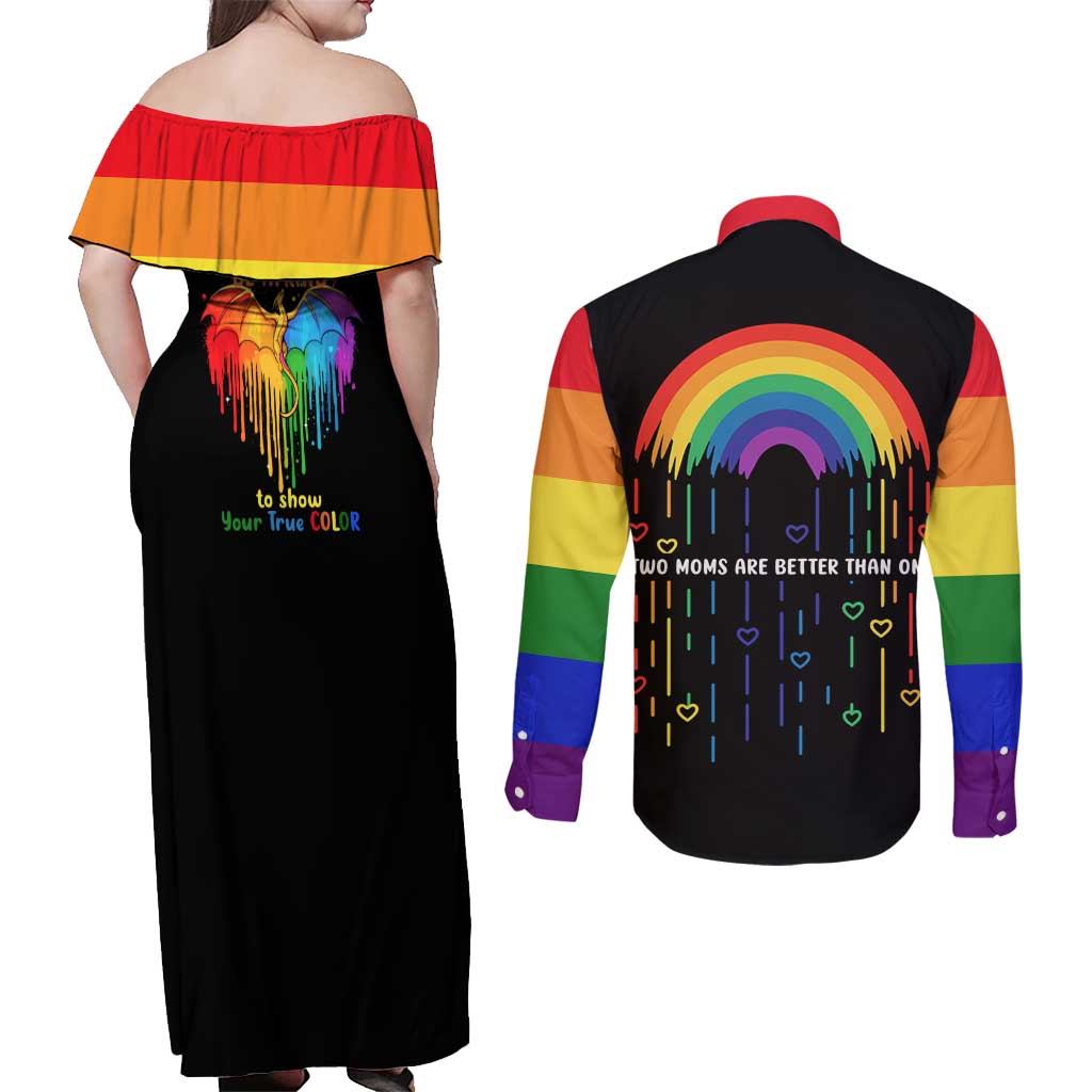 LGBT Dont Be Afraid Christmas Couples Matching Off Shoulder Maxi Dress and Long Sleeve Button Shirt Xmas Holiday Patterns - Wonder Print Shop