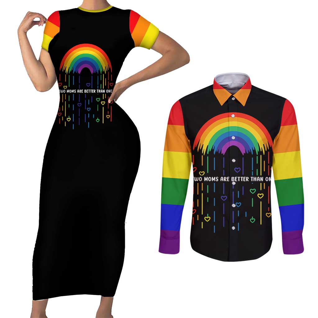 LGBT Dont Be Afraid Christmas Couples Matching Short Sleeve Bodycon Dress and Long Sleeve Button Shirt Xmas Holiday Patterns - Wonder Print Shop