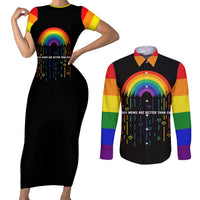 LGBT Dont Be Afraid Christmas Couples Matching Short Sleeve Bodycon Dress and Long Sleeve Button Shirt Xmas Holiday Patterns - Wonder Print Shop