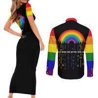 LGBT Dont Be Afraid Christmas Couples Matching Short Sleeve Bodycon Dress and Long Sleeve Button Shirt Xmas Holiday Patterns - Wonder Print Shop