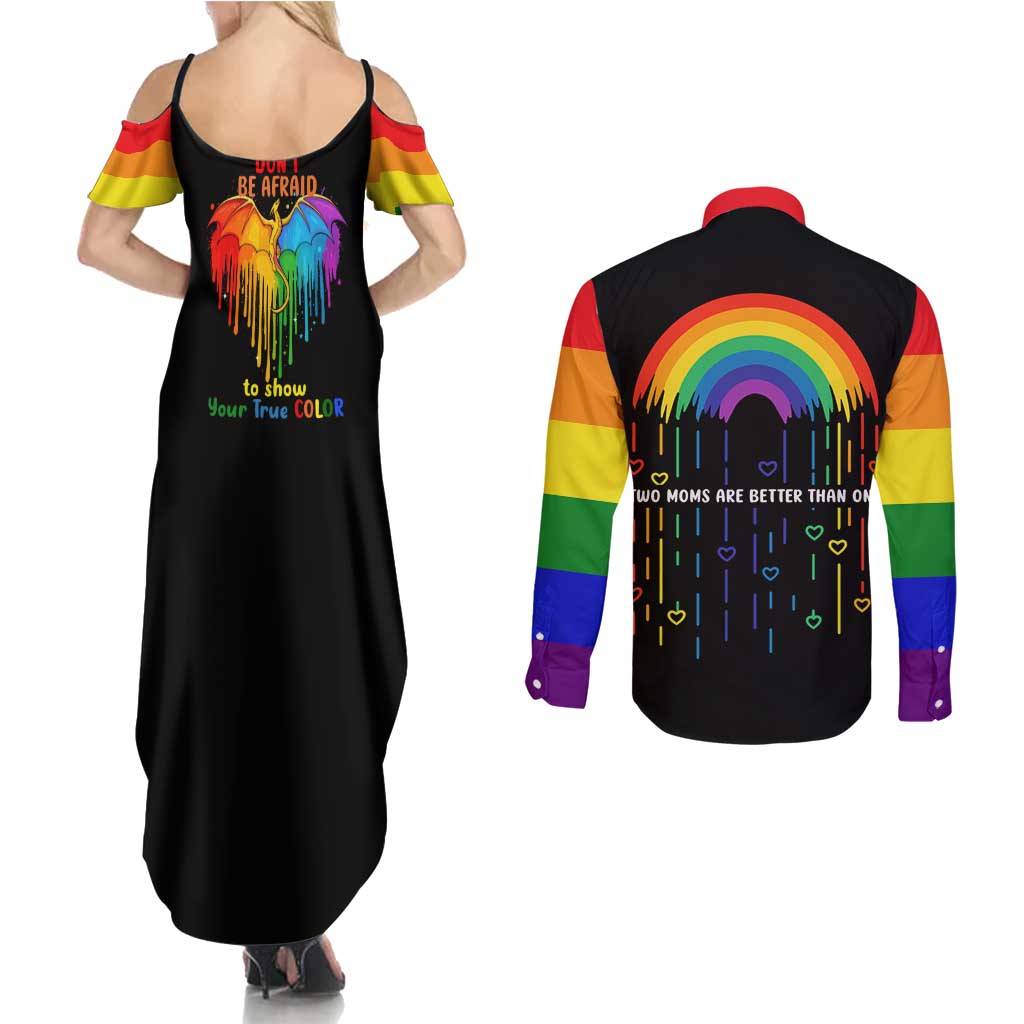 LGBT Dont Be Afraid Christmas Couples Matching Summer Maxi Dress and Long Sleeve Button Shirt Xmas Holiday Patterns - Wonder Print Shop