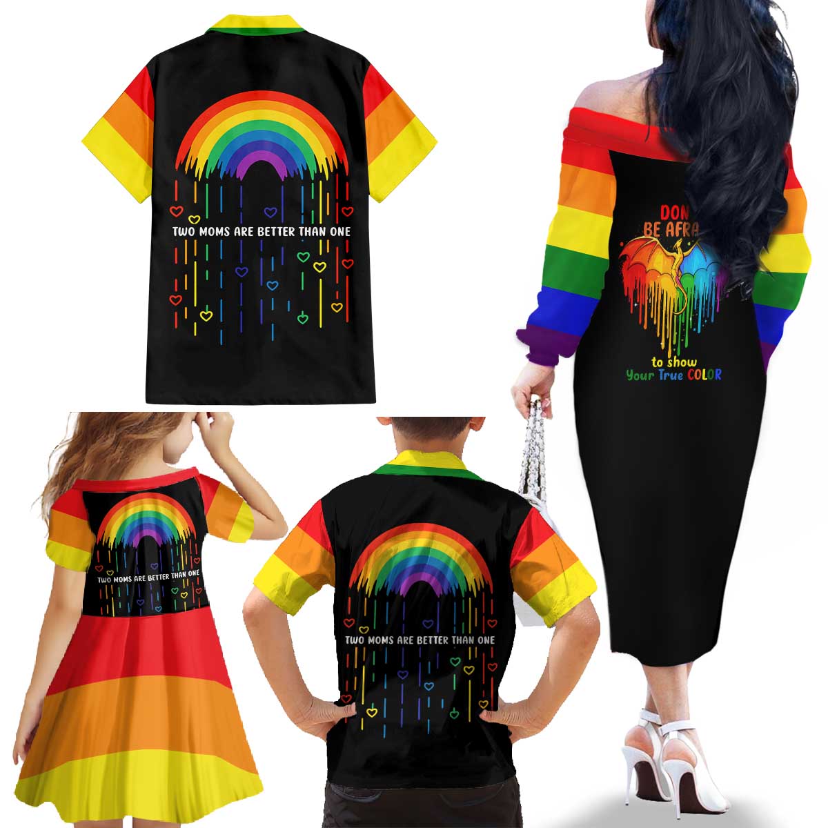 LGBT Dont Be Afraid Christmas Family Matching Off The Shoulder Long Sleeve Dress and Hawaiian Shirt Xmas Holiday Patterns - Wonder Print Shop