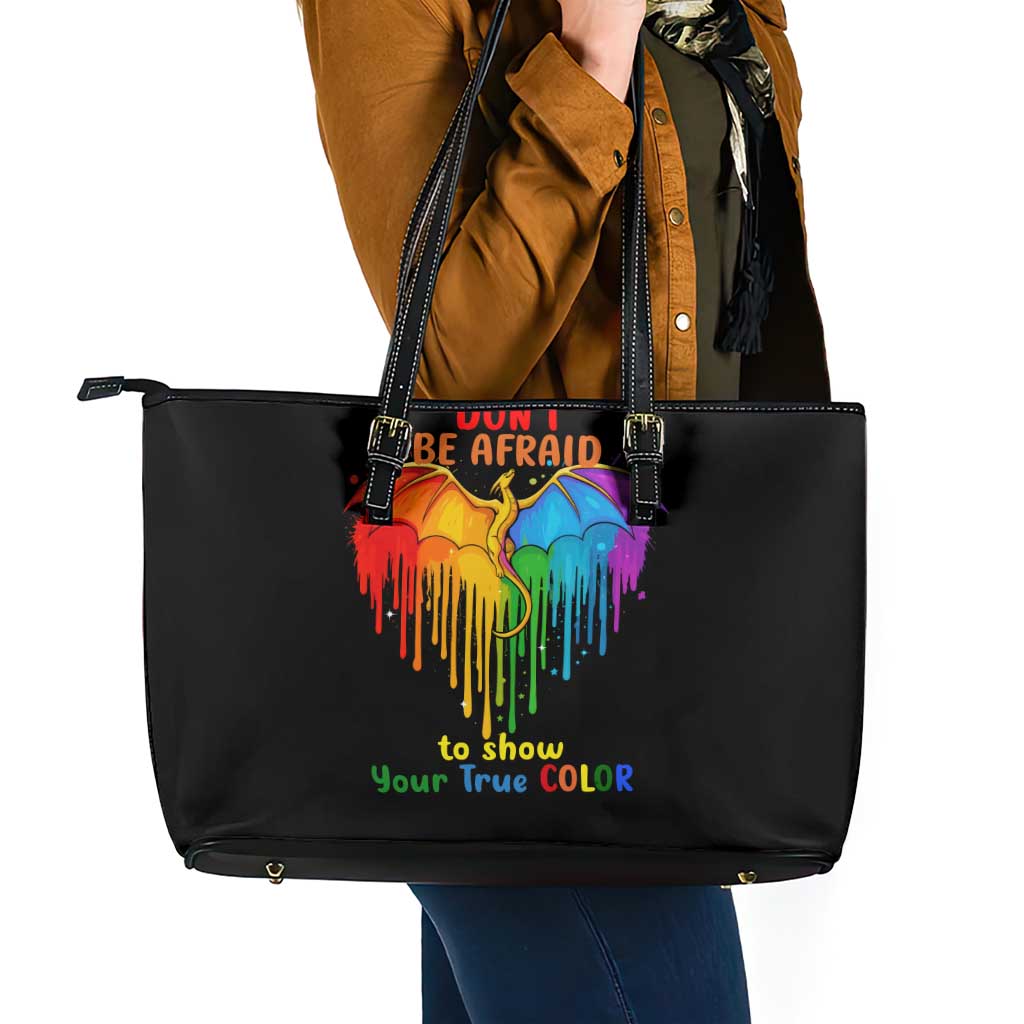 LGBT Dont Be Afraid Christmas Leather Tote Bag Xmas Holiday Patterns - Wonder Print Shop