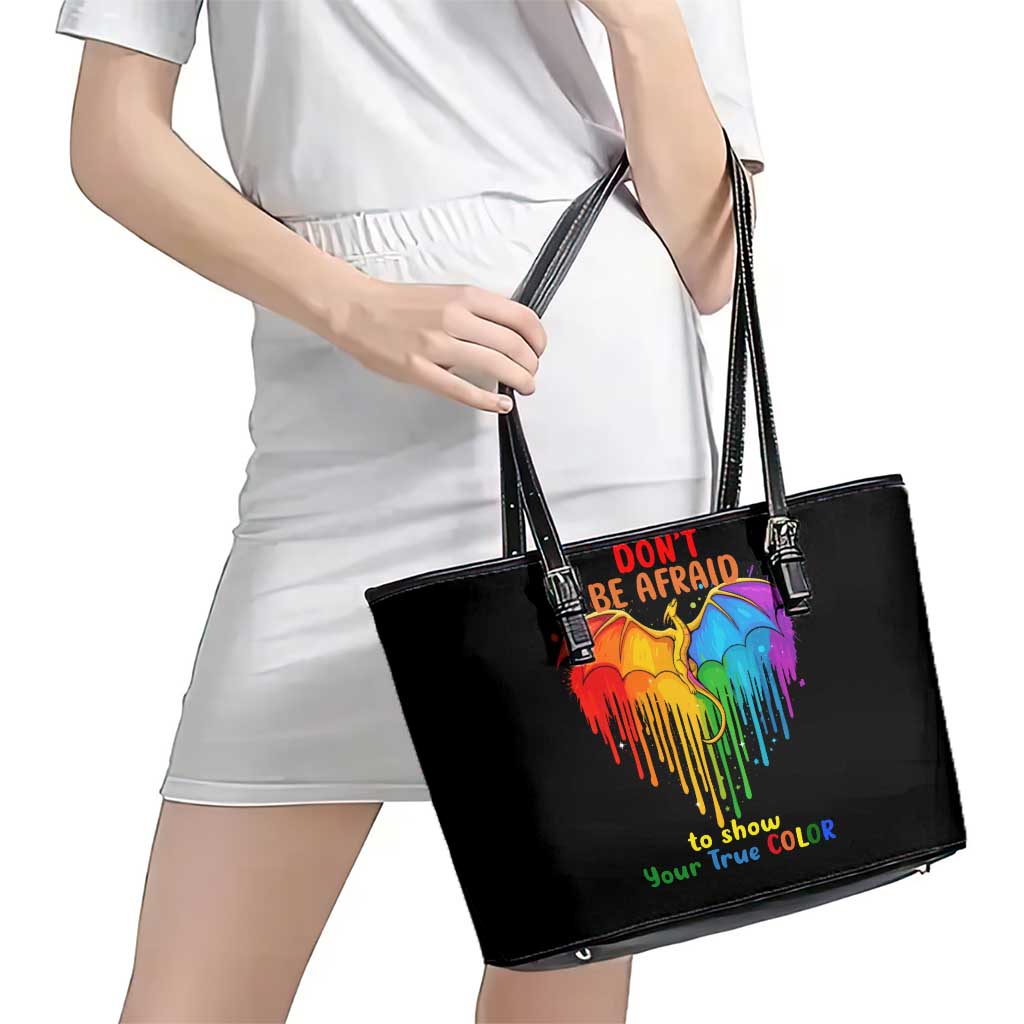 LGBT Dont Be Afraid Christmas Leather Tote Bag Xmas Holiday Patterns - Wonder Print Shop
