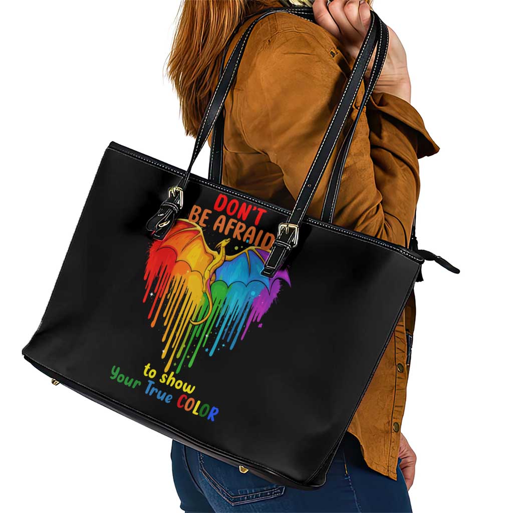 LGBT Dont Be Afraid Christmas Leather Tote Bag Xmas Holiday Patterns - Wonder Print Shop