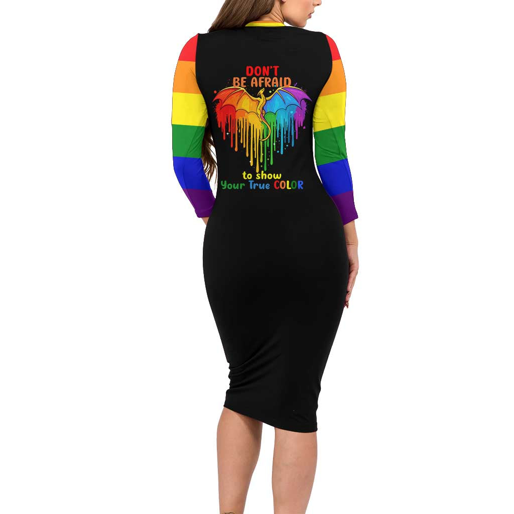 LGBT Dont Be Afraid Christmas Long Sleeve Bodycon Dress Xmas Holiday Patterns - Wonder Print Shop