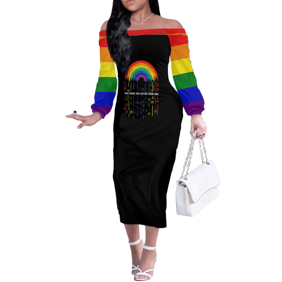 LGBT Dont Be Afraid Christmas Off The Shoulder Long Sleeve Dress Xmas Holiday Patterns - Wonder Print Shop