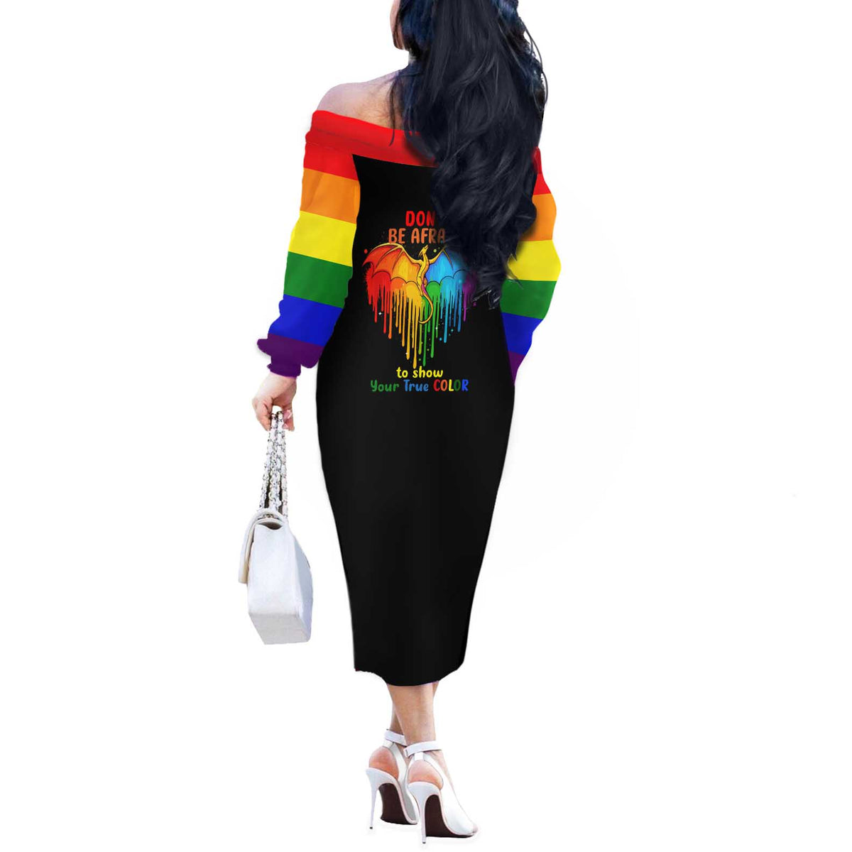 LGBT Dont Be Afraid Christmas Off The Shoulder Long Sleeve Dress Xmas Holiday Patterns - Wonder Print Shop