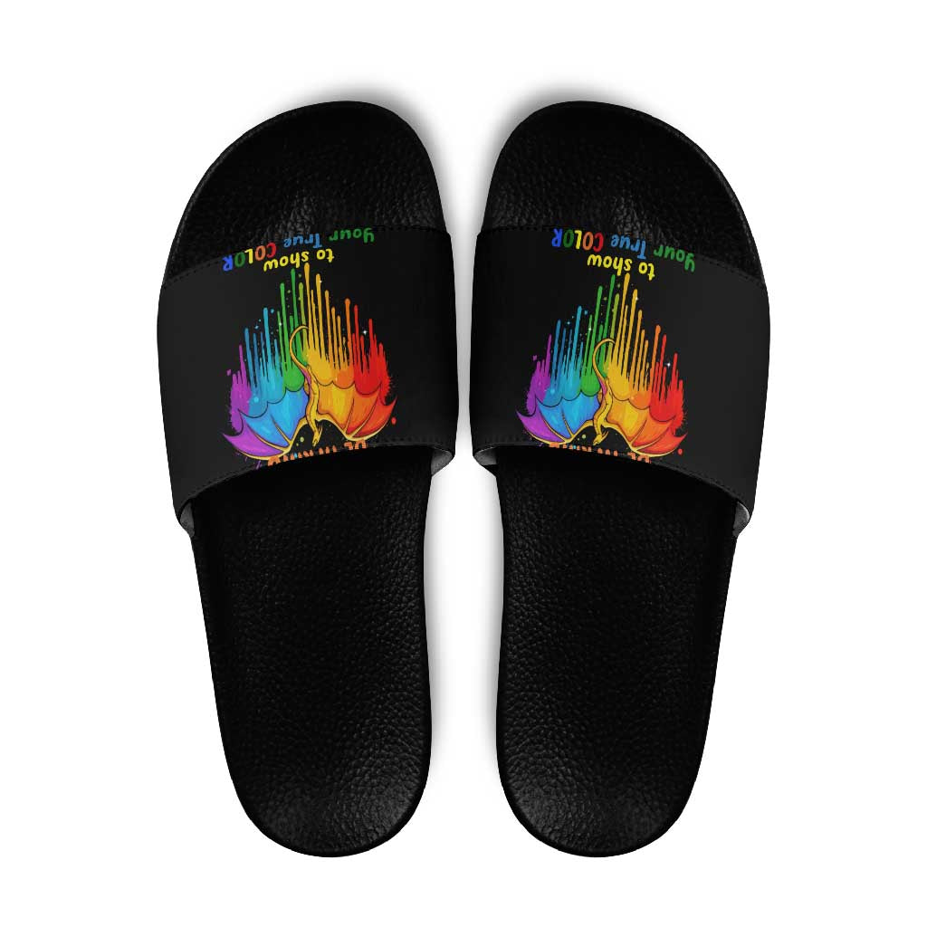 LGBT Dont Be Afraid Christmas Slide Sandals Xmas Holiday Patterns - Wonder Print Shop