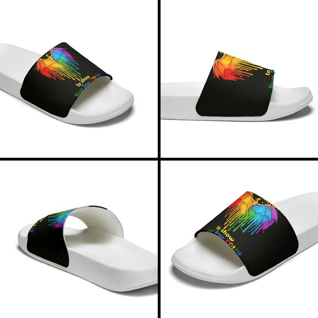LGBT Dont Be Afraid Christmas Slide Sandals Xmas Holiday Patterns - Wonder Print Shop