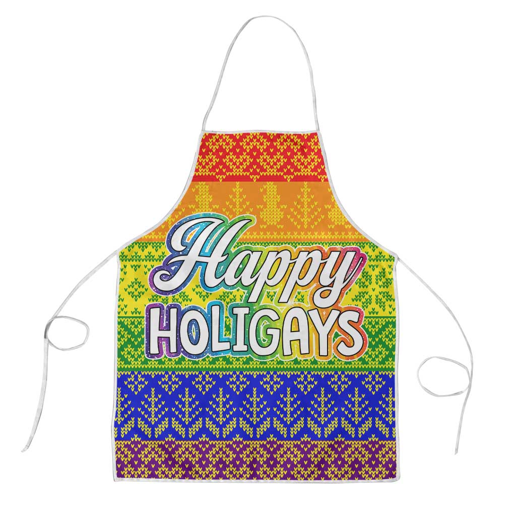 LGBT Gay Pride Happy Holigays Christmas Apron Xmas Holiday Patterns - Wonder Print Shop