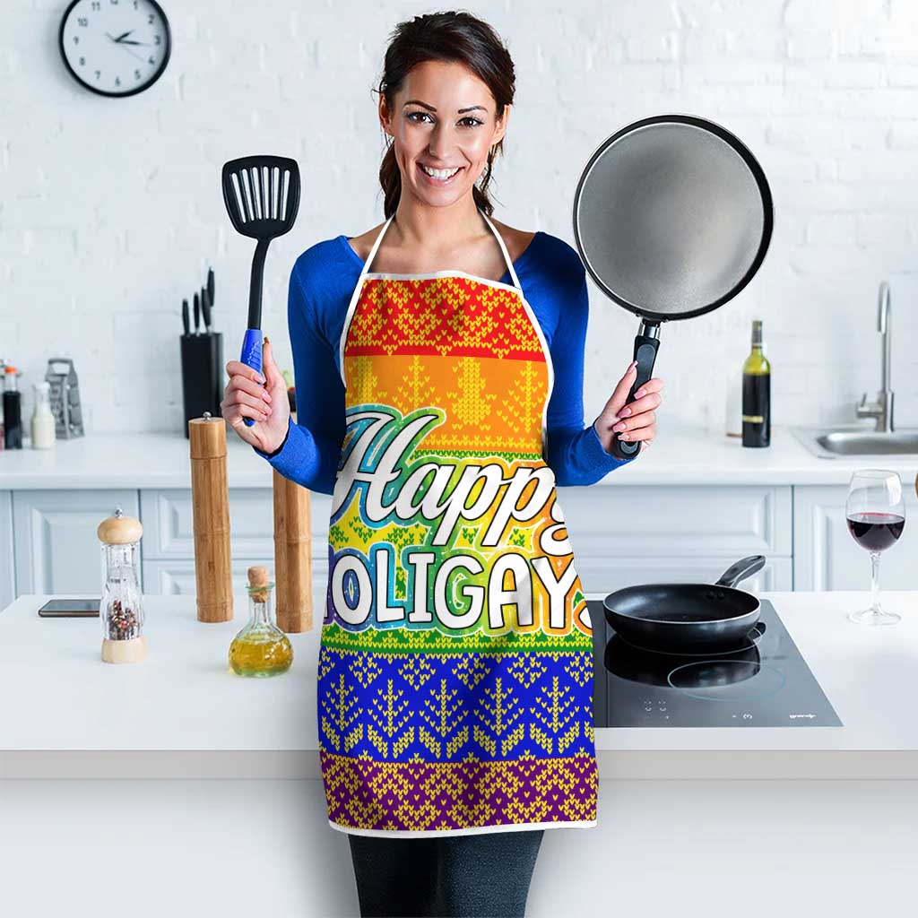LGBT Gay Pride Happy Holigays Christmas Apron Xmas Holiday Patterns - Wonder Print Shop