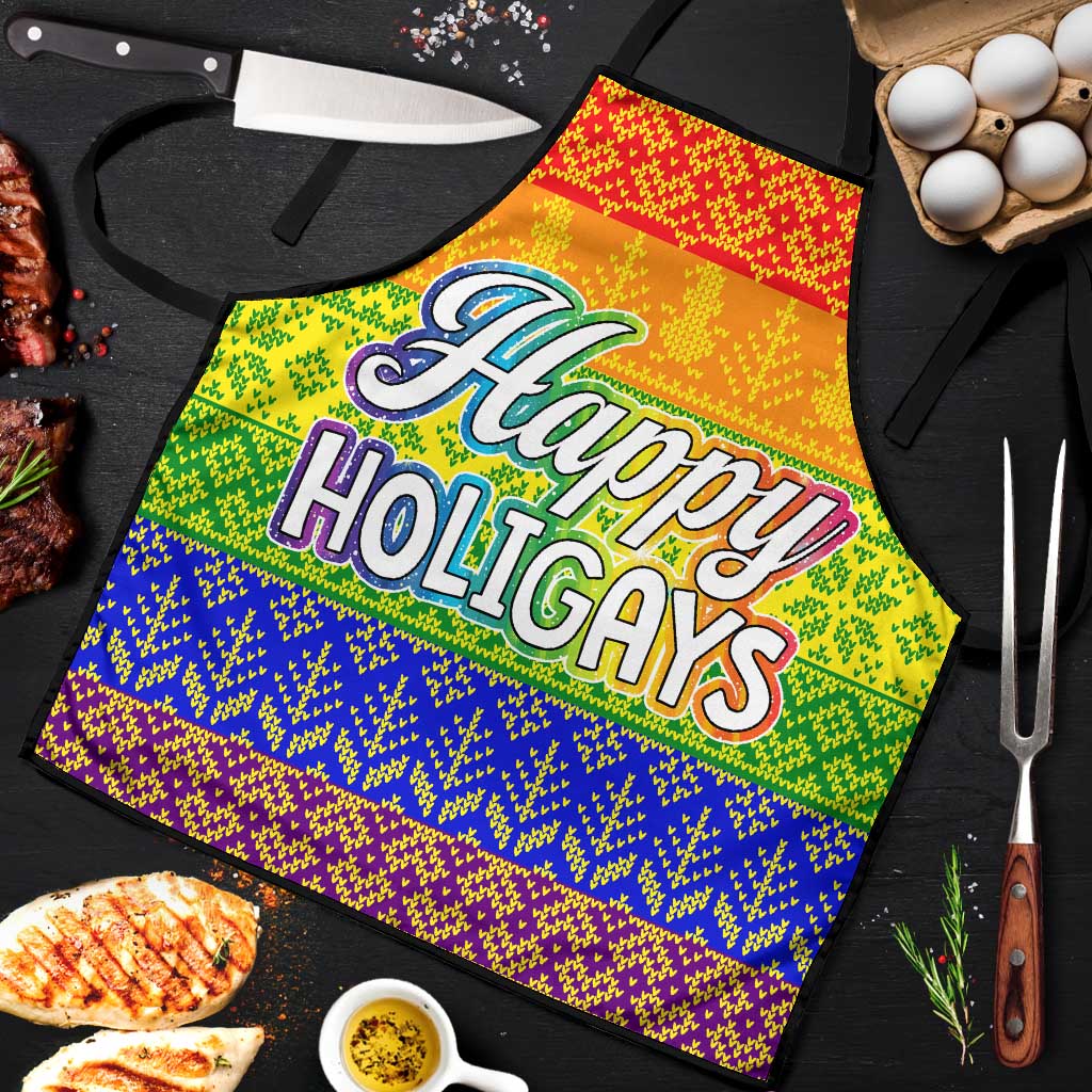 LGBT Gay Pride Happy Holigays Christmas Apron Xmas Holiday Patterns - Wonder Print Shop