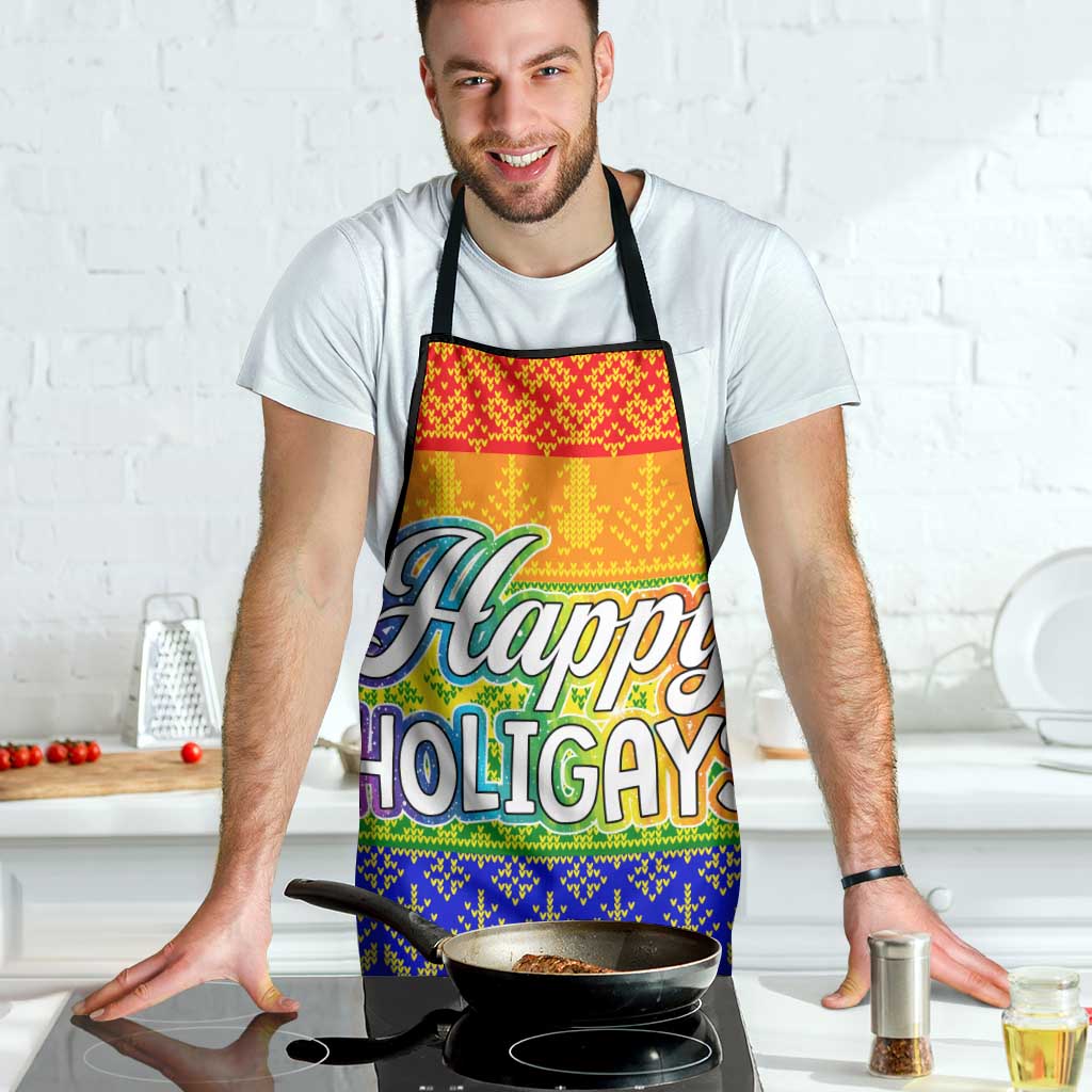 LGBT Gay Pride Happy Holigays Christmas Apron Xmas Holiday Patterns - Wonder Print Shop