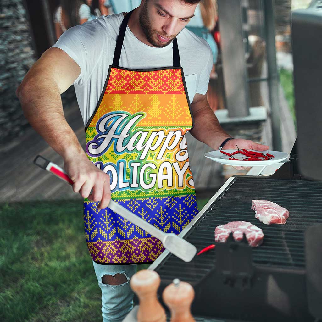 LGBT Gay Pride Happy Holigays Christmas Apron Xmas Holiday Patterns - Wonder Print Shop