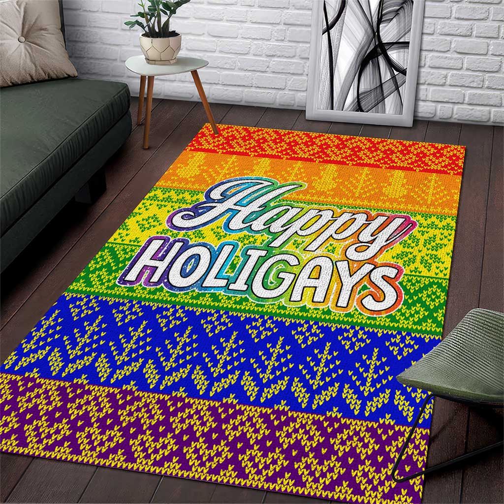 LGBT Gay Pride Happy Holigays Christmas Area Rug Xmas Holiday Patterns - Wonder Print Shop