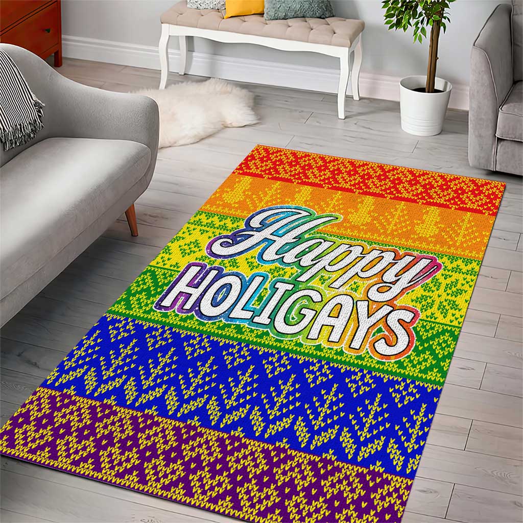 LGBT Gay Pride Happy Holigays Christmas Area Rug Xmas Holiday Patterns - Wonder Print Shop