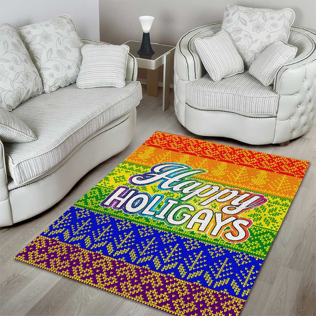 LGBT Gay Pride Happy Holigays Christmas Area Rug Xmas Holiday Patterns - Wonder Print Shop
