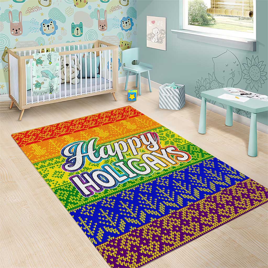 LGBT Gay Pride Happy Holigays Christmas Area Rug Xmas Holiday Patterns - Wonder Print Shop