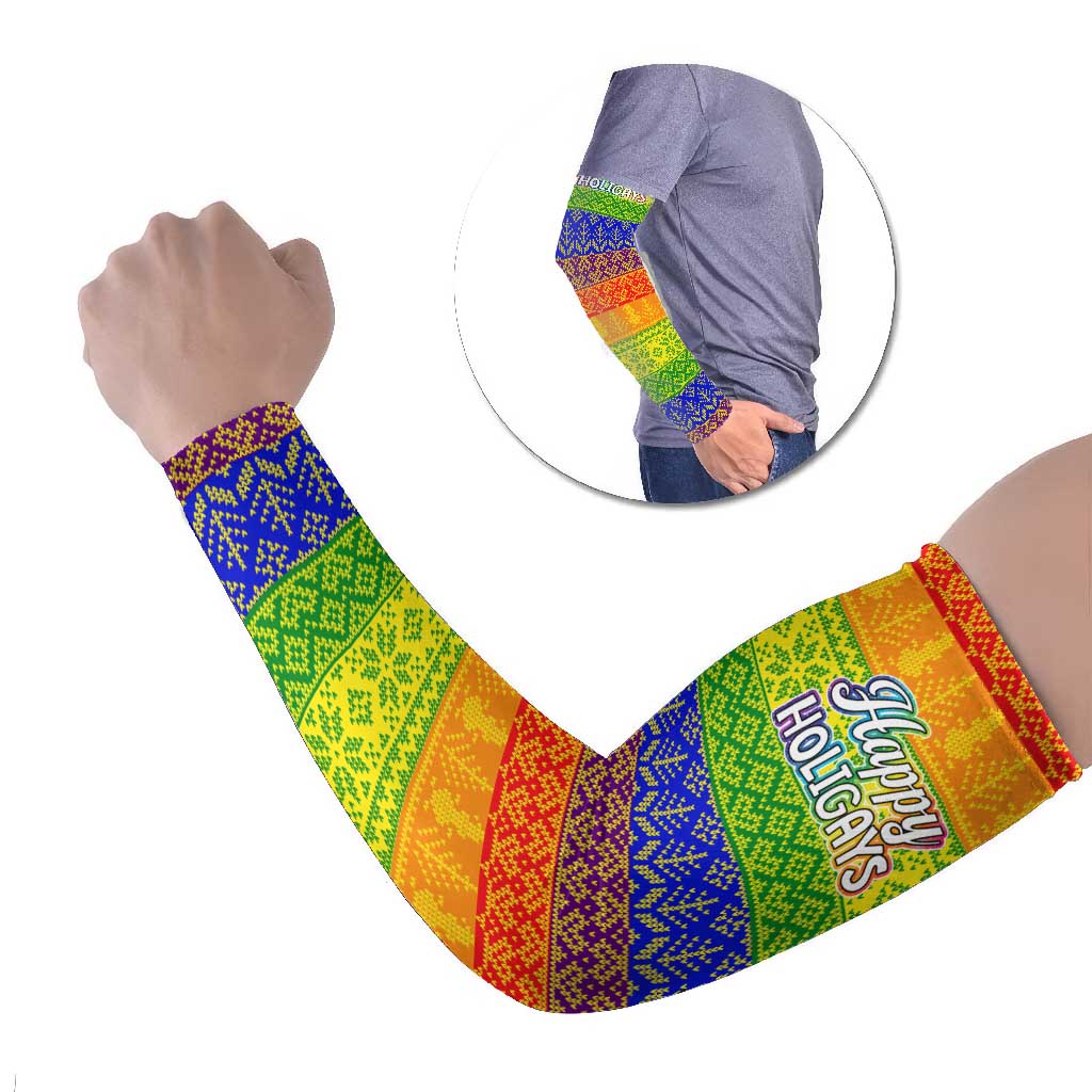 LGBT Gay Pride Happy Holigays Christmas Arm Sleeves Xmas Holiday Patterns - Wonder Print Shop