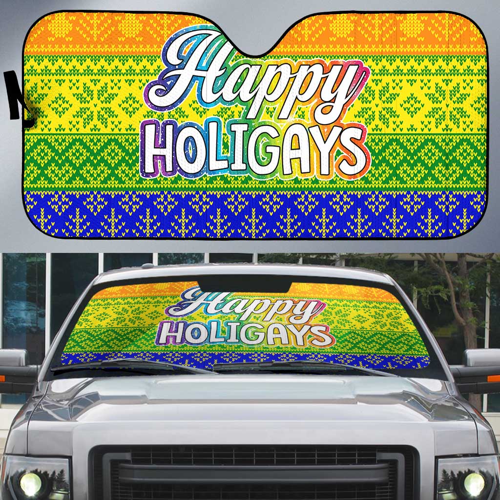 LGBT Gay Pride Happy Holigays Christmas Auto Sun Shade Xmas Holiday Patterns - Wonder Print Shop
