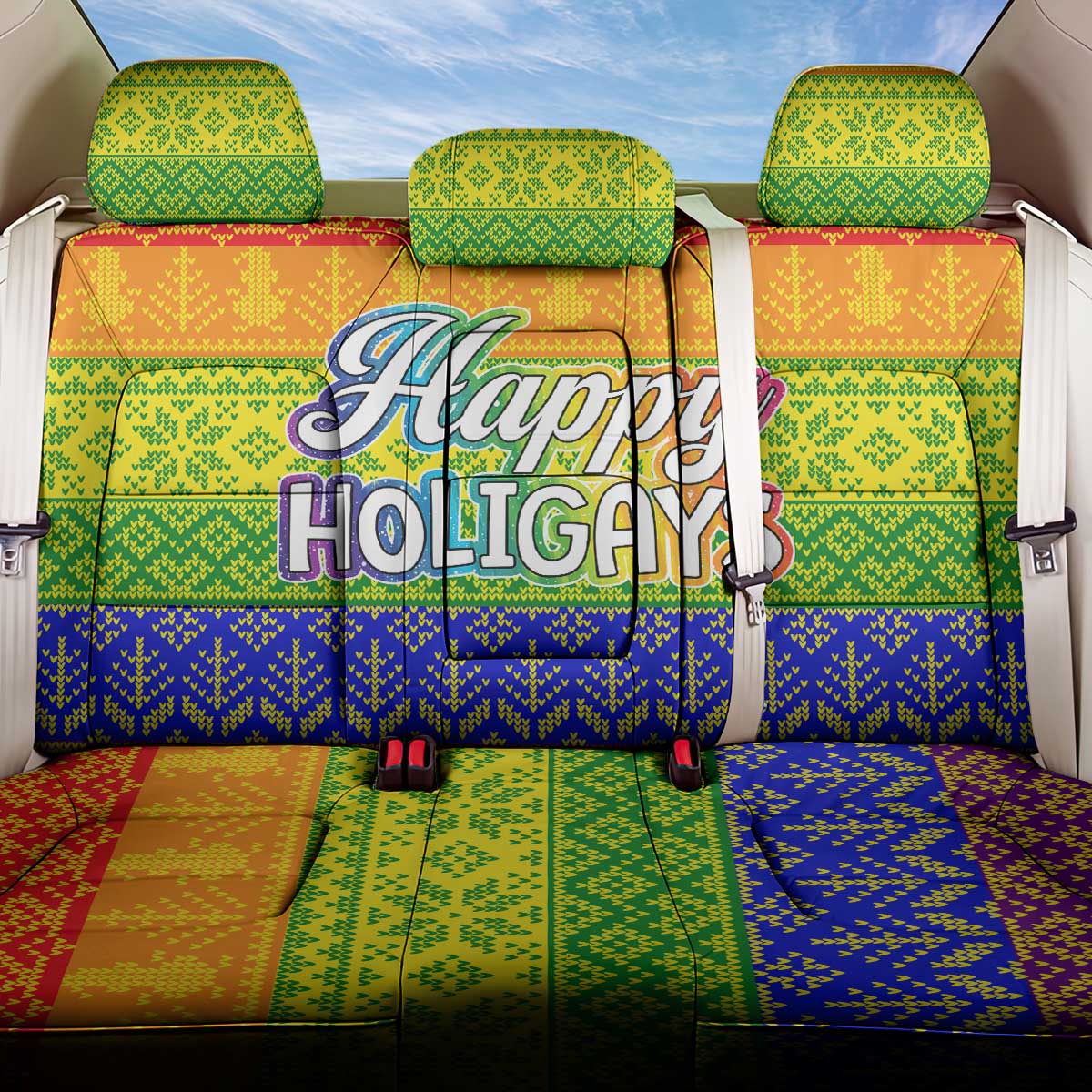 LGBT Gay Pride Happy Holigays Christmas Back Car Seat Cover Xmas Holiday Patterns - Wonder Print Shop