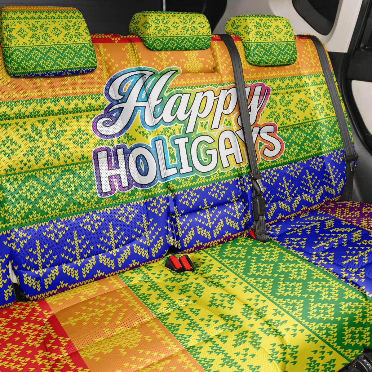 LGBT Gay Pride Happy Holigays Christmas Back Car Seat Cover Xmas Holiday Patterns - Wonder Print Shop