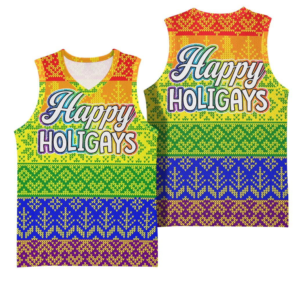 LGBT Gay Pride Happy Holigays Christmas Basketball Jersey Xmas Holiday Patterns - Wonder Print Shop