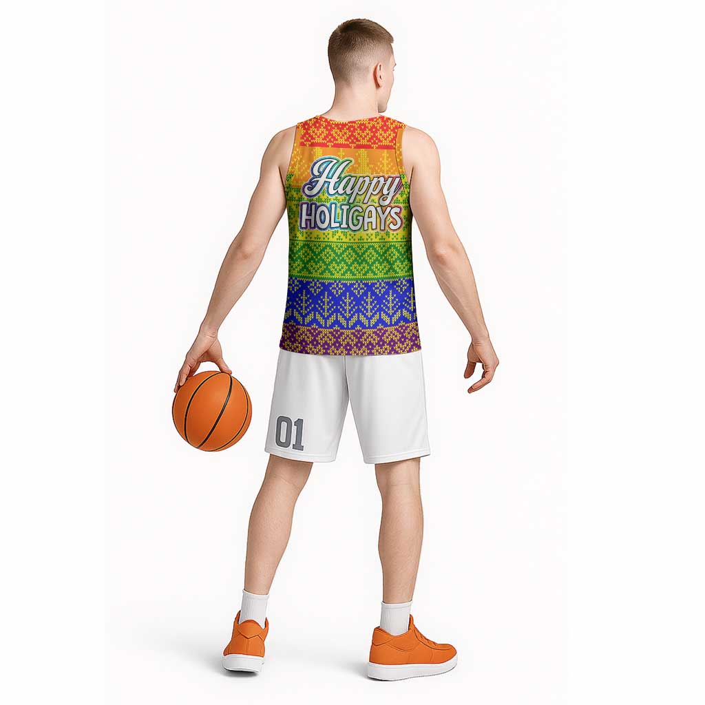 LGBT Gay Pride Happy Holigays Christmas Basketball Jersey Xmas Holiday Patterns - Wonder Print Shop
