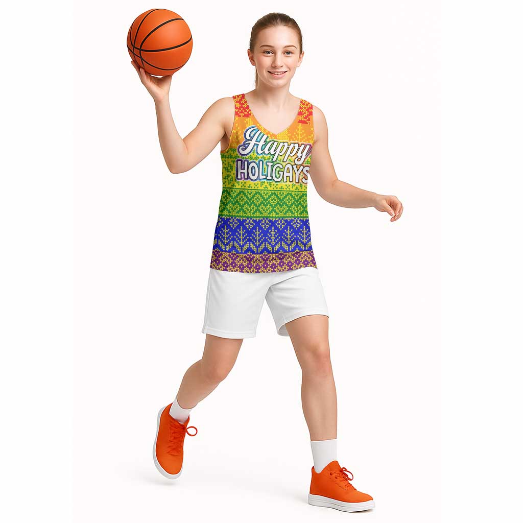 LGBT Gay Pride Happy Holigays Christmas Basketball Jersey Xmas Holiday Patterns - Wonder Print Shop