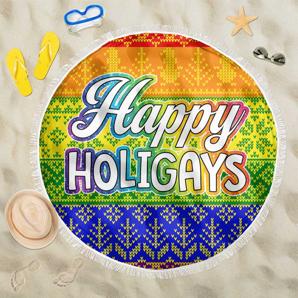 LGBT Gay Pride Happy Holigays Christmas Beach Blanket Xmas Holiday Patterns - Wonder Print Shop
